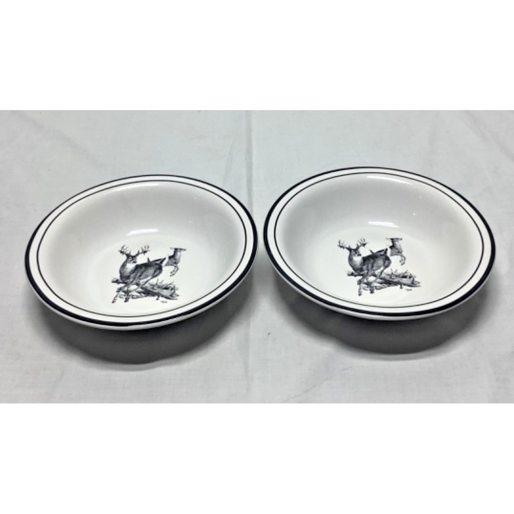 Gander Mountain Al Agnew Stag Deer Bowl X 2 Lot Buck Hunting Doe Wildlife Decor